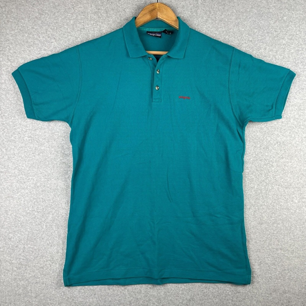 VTG Patagonia Polo Mens Medium Green 80s Made In Hong Kong Shirt Preppy Gorpcore